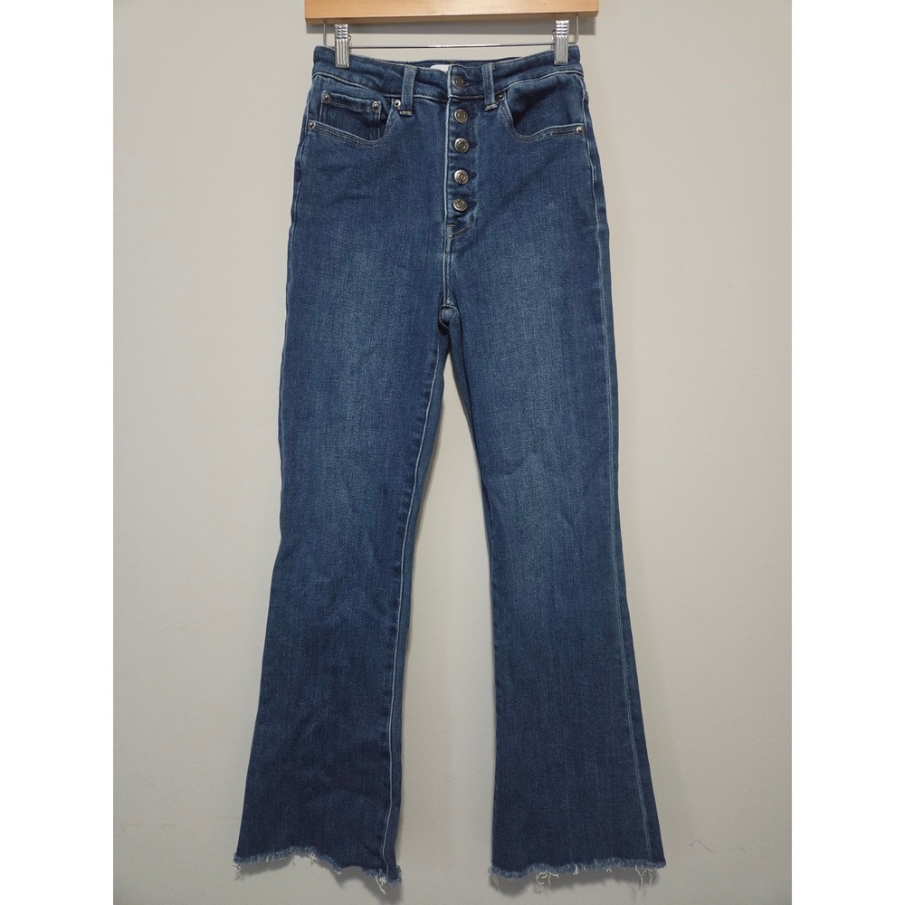 Pistola High Rise Flare Jeans Blue Button Fly Raw Hem P6288SHR-DLO Womens 26